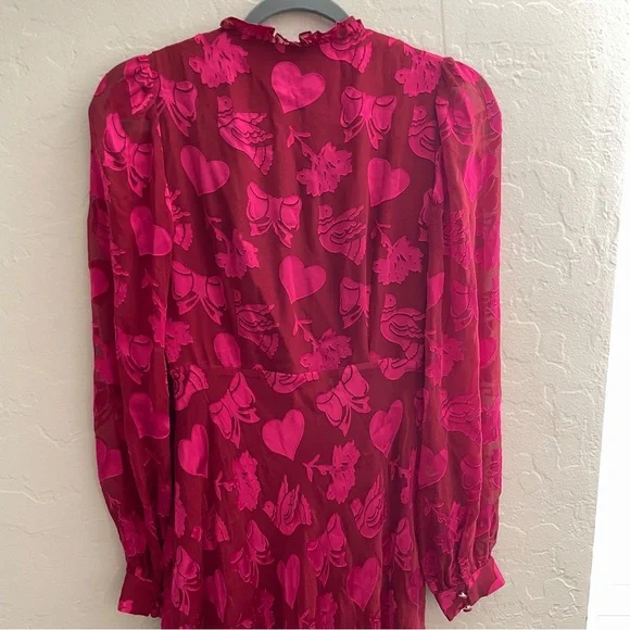 Boden Cassie Devore Midi Tea Dress
Pink Red Heart Dove modest Long Sleeve 2 - Picture 9 of 13
